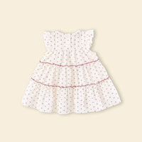 Girls White All-over Bow Printed Tiered A-line Dress Casual Dresses