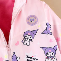 Girls Light Pink Kuromi Cartoon Printed Hooded Zipper Jacket Coats & Jackets