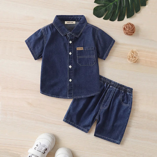 Boys Blue Denim Short Sleeves Shirt With Shorts Co-ord Sets Sets Blue 1-2 Y