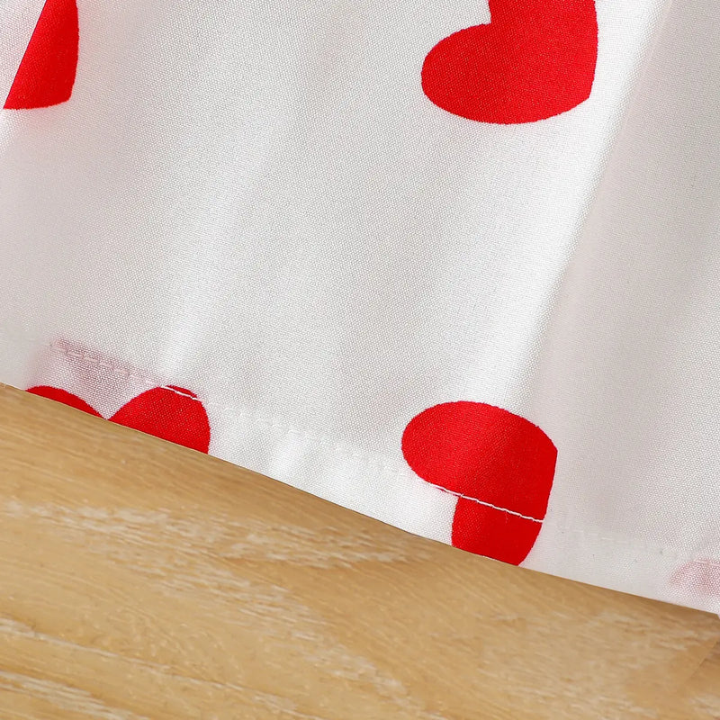 Girls White Heart Print One-Shoulder Top With Elasticated Skirt Sets Sets