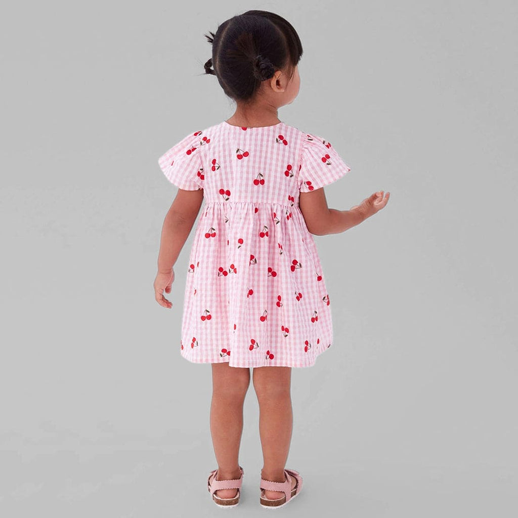 Girls Short Sleeves Cherry Print Fit & Flare Dress Casual Dresses   