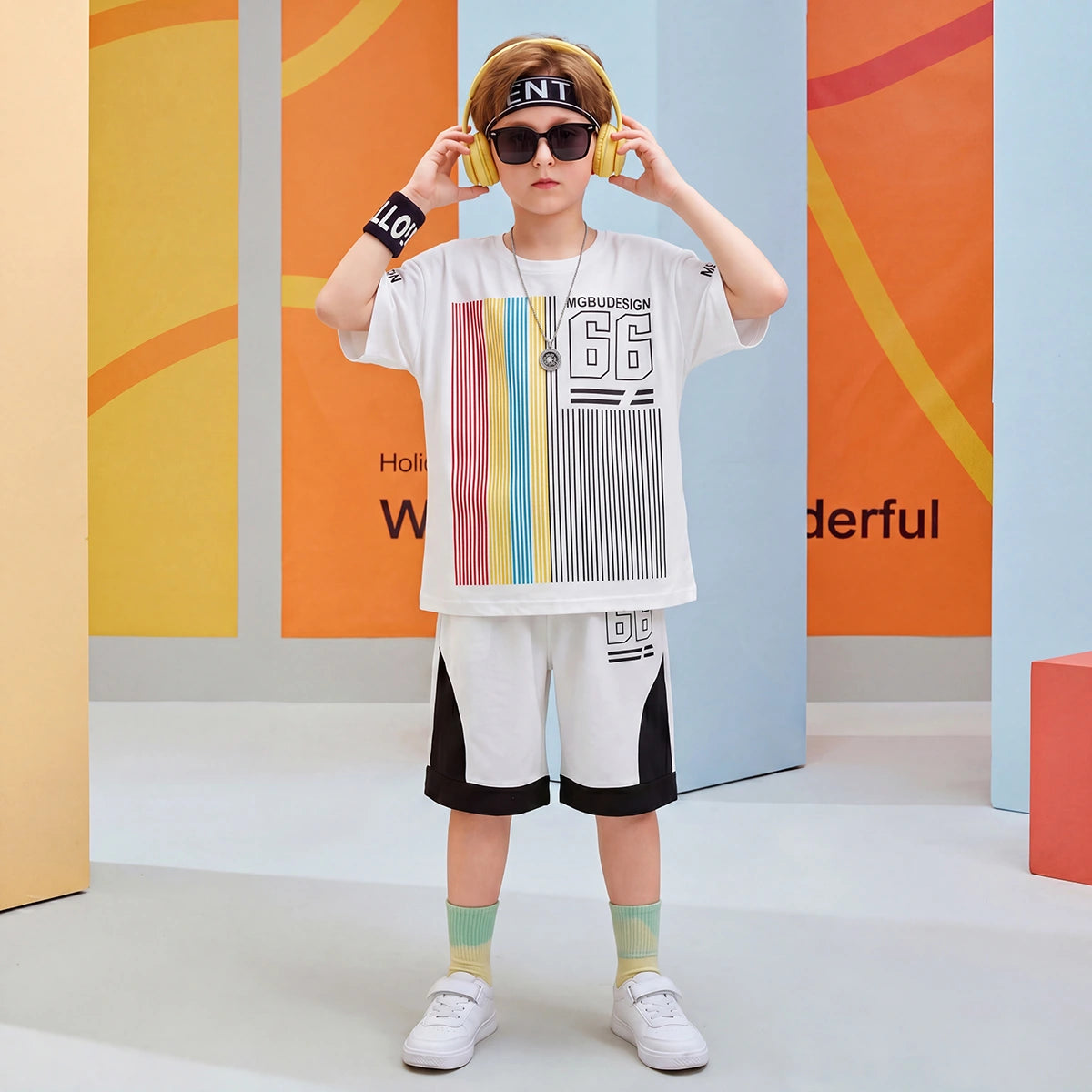 Boys White Typographic Print Short Sleeve T-Shirt With Shorts Sets 2 pc. Sets White 3-4 Y