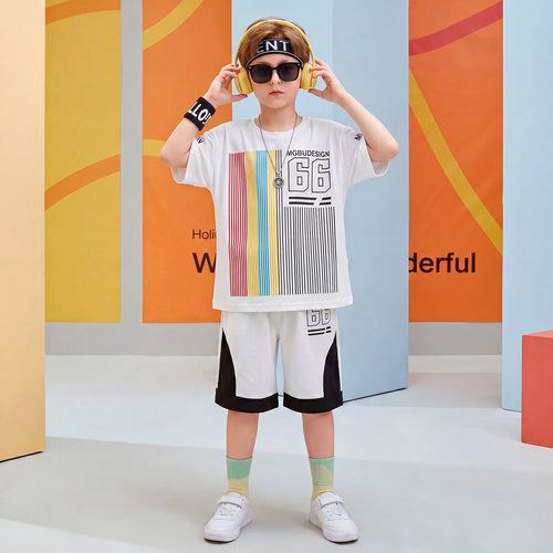 Boys White Typographic Print Short Sleeve T-Shirt With Shorts Sets 2 pc. Sets White 3-4 Y