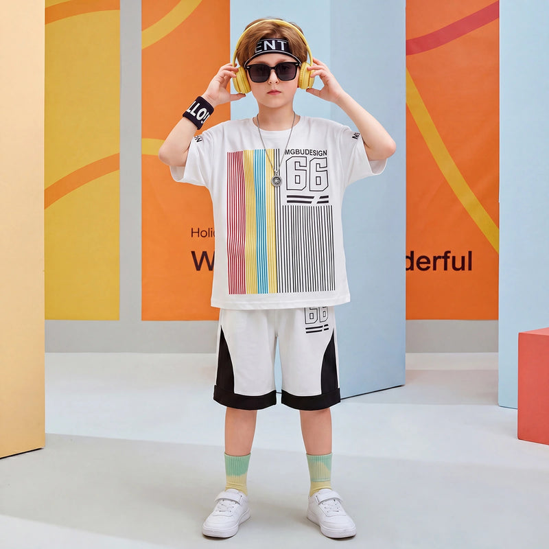 Boys White Typographic Print Short Sleeve T-Shirt With Shorts Sets 2 pc. Sets White 3-4 Y