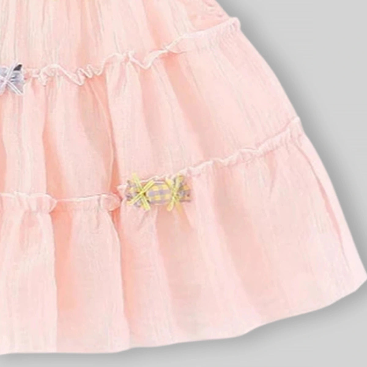 Girls Light Pink Candy Applique Tiered A-Line Dress Casual Dresses