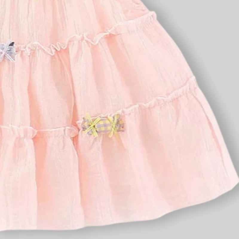 Girls Light Pink Candy Applique Tiered A-Line Dress Casual Dresses