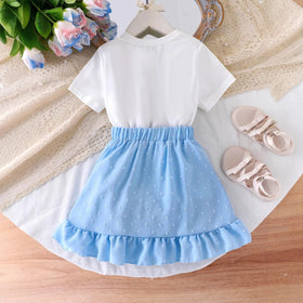 Girls White Bow Applique Short Sleeve Top With Skirt Sets 2 pc. Sets