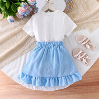 Girls White Bow Applique Short Sleeve Top With Skirt Sets 2 pc. Sets
