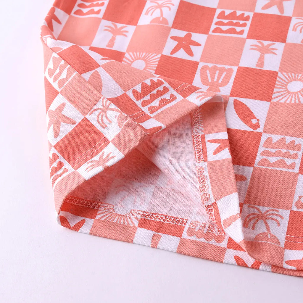 Boys Red Typographic Printed Short Sleeve T-Shirt With Drawstring Shorts Sets Sets