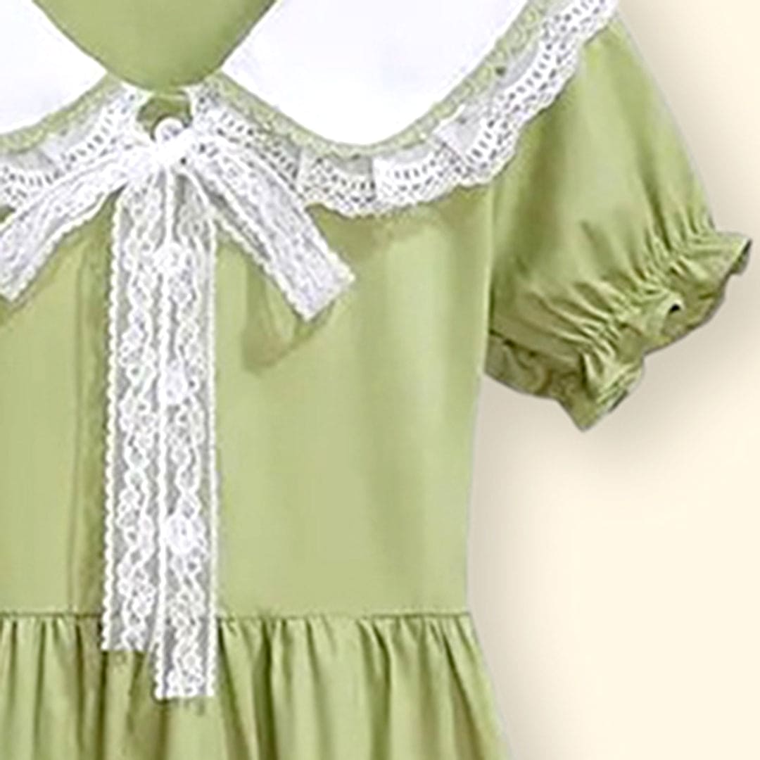 Girls Puff Sleeve Peter Pan Collar Fit & Flare Dress Casual Dresses   