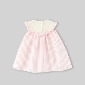 Girls Pink Stripes Sleeveless A-line Dress With Seaboat Embroidery Casual Dresses