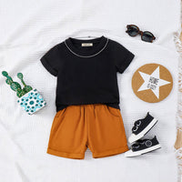 Boys Short Sleeve T-Shirt With Elasticated Shorts 2 pc. Sets Black 3-4 Y 