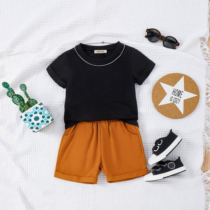 Boys Short Sleeve T-Shirt With Elasticated Shorts 2 pc. Sets Black 3-4 Y 