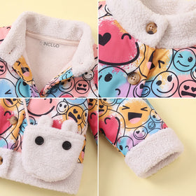 Girls Multicolour Smiley Printed Long Sleeve Jacket Coats & Jackets