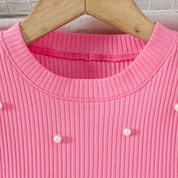 Girls Dark Pink Pearl Embellished Top With Ruffled Tulle Skirts Set Sets