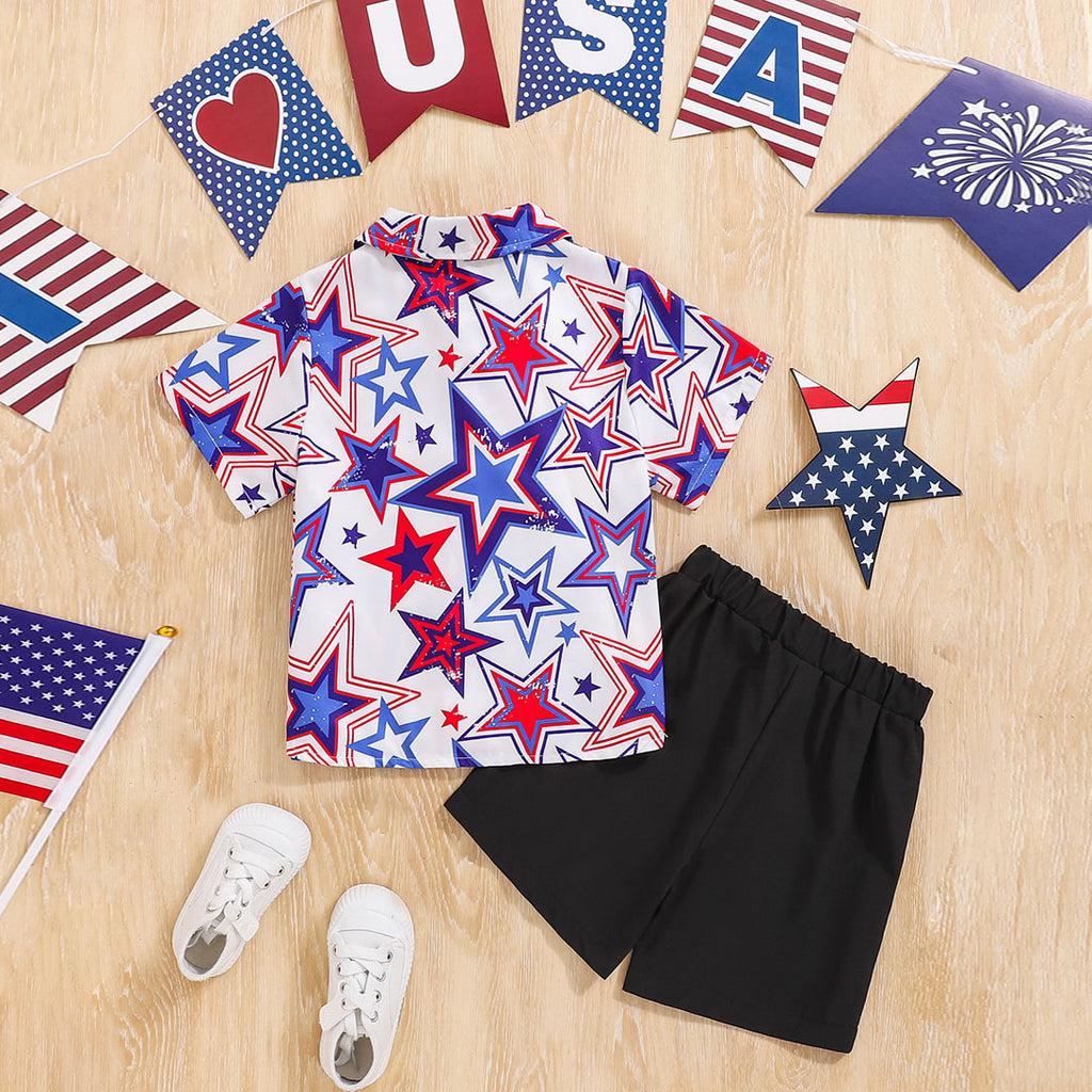 Boys Multicolor Short Sleeve Star Print Shirt With Shorts Set 2 pc. Sets