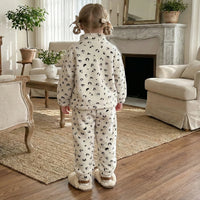 Girls Off White Fleece Printed Zip-up Jacket With Pants Co-ord Sets Sets
