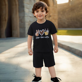 Boys Black Graphic T-Shirt With Elasticated Shorts Set 2 pc. Sets Black 3-4 Y