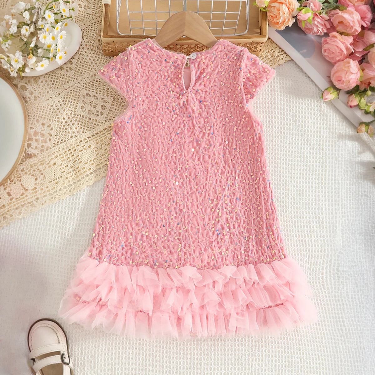 Girls Pink Sequin Embellished A-line Party Dress Party Dresses