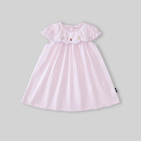 Girls Light Pink Embroidered Puff Sleeve Fit & Flare Dress Casual Dresses