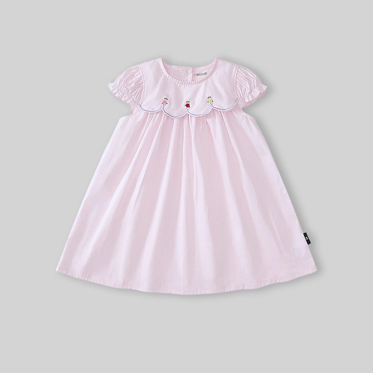 Girls Light Pink Embroidered Puff Sleeve Fit & Flare Dress Casual Dresses