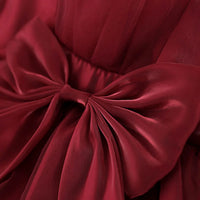 Girls Maroon Layered Party Dress With Big Bow Applique Party Dresses