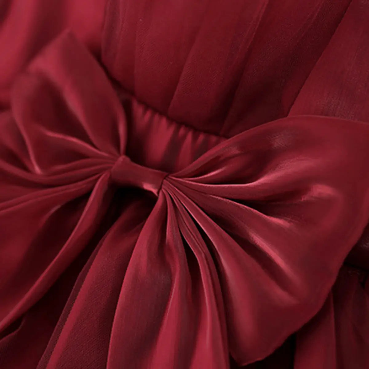 Girls Maroon Layered Party Dress With Big Bow Applique Party Dresses