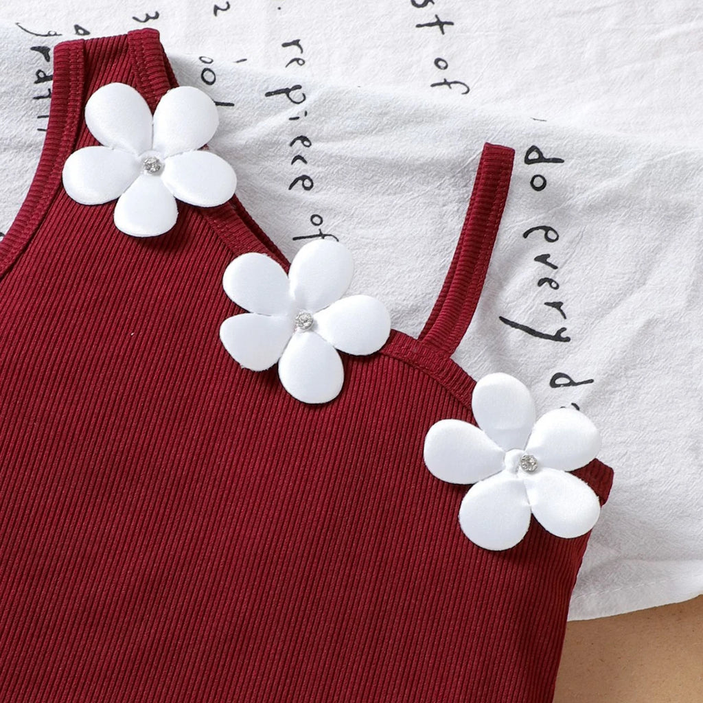 Girls Maroon Floral Applique Top With Shorts Sets 2 pc. Sets