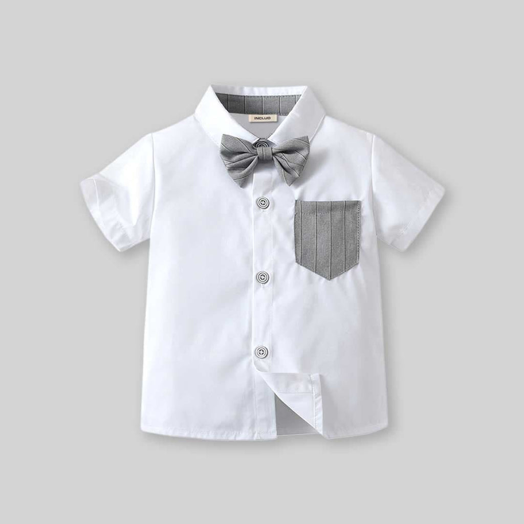 Boys Short Sleeve Shirt With Suspender Pants Set Sets   