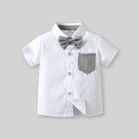 Boys Short Sleeve Shirt With Suspender Pants Set Sets   