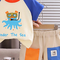 Boys Black Octopus Graphic Raglan Sleeve T-Shirt With Elasticated Shorts Sets 2 pc. Sets