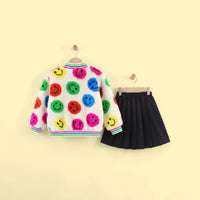 Girls Multicolour Smiley Print Long Sleeve Jacket With Skirt Sets 2 pc. Sets