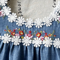Girls Blue Sleeveless Floral Embroidered A-line Dress Casual Dresses