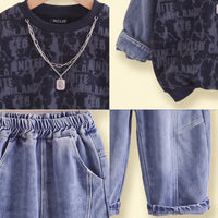 Boys Navy Blue Typography Sweatshirt With Denim Pants Sets 2 pc. Sets