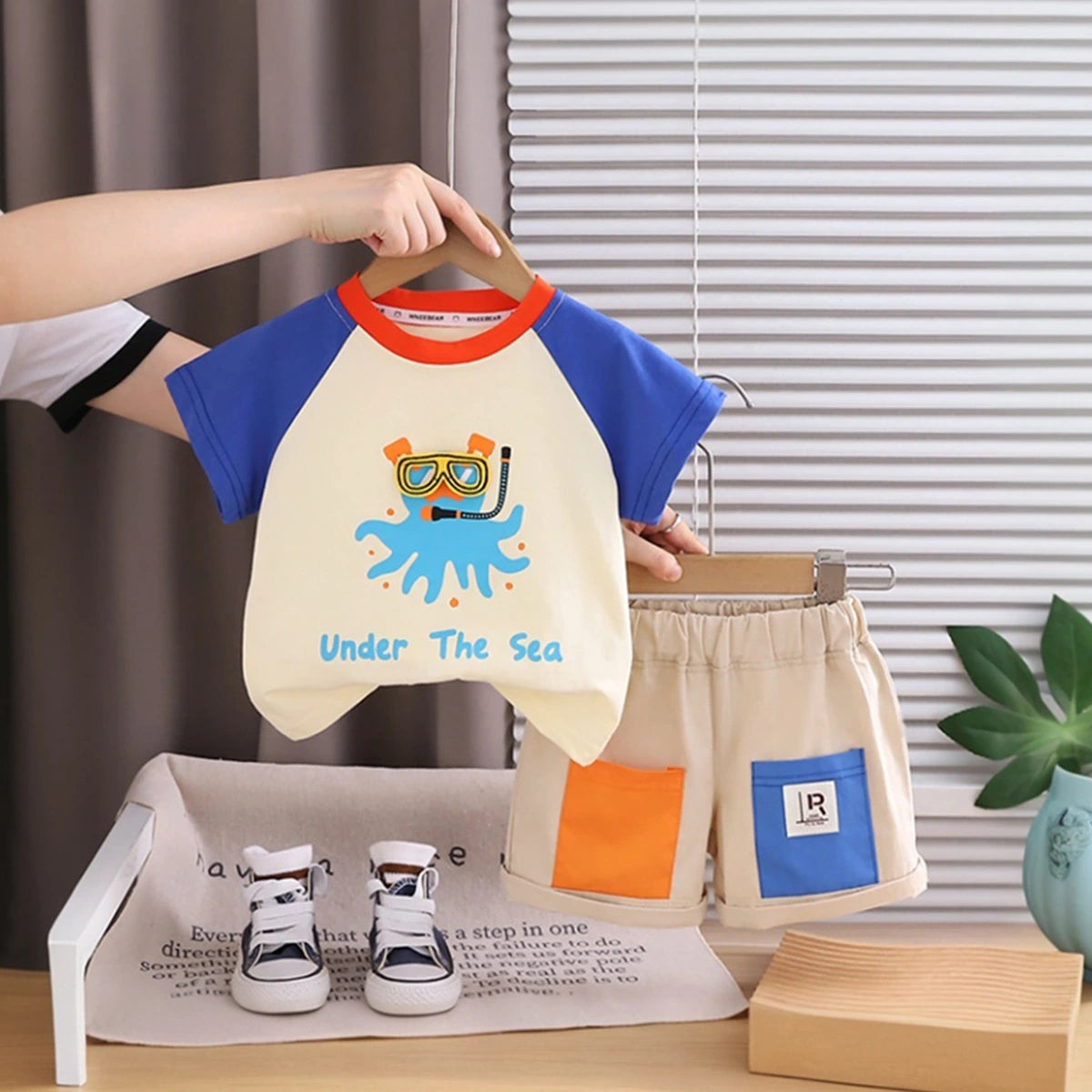 Boys Black Octopus Graphic Raglan Sleeve T-Shirt With Elasticated Shorts Sets 2 pc. Sets Royal Blue 1-2 Y