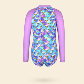 Girls Purple Mermaid Printed Swimwear Bodysuit Beachwear