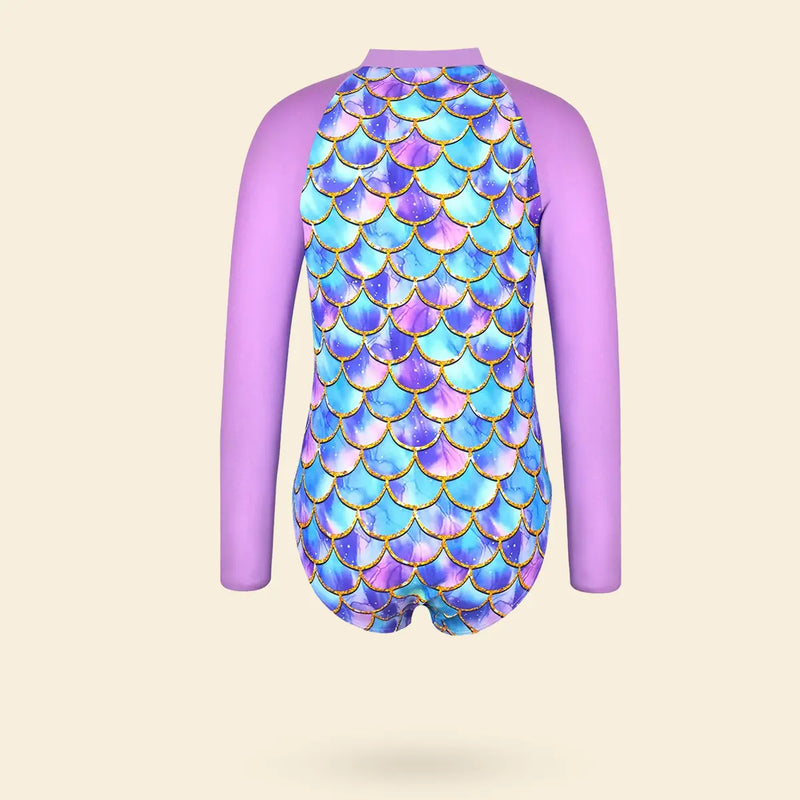 Girls Purple Mermaid Printed Swimwear Bodysuit Beachwear