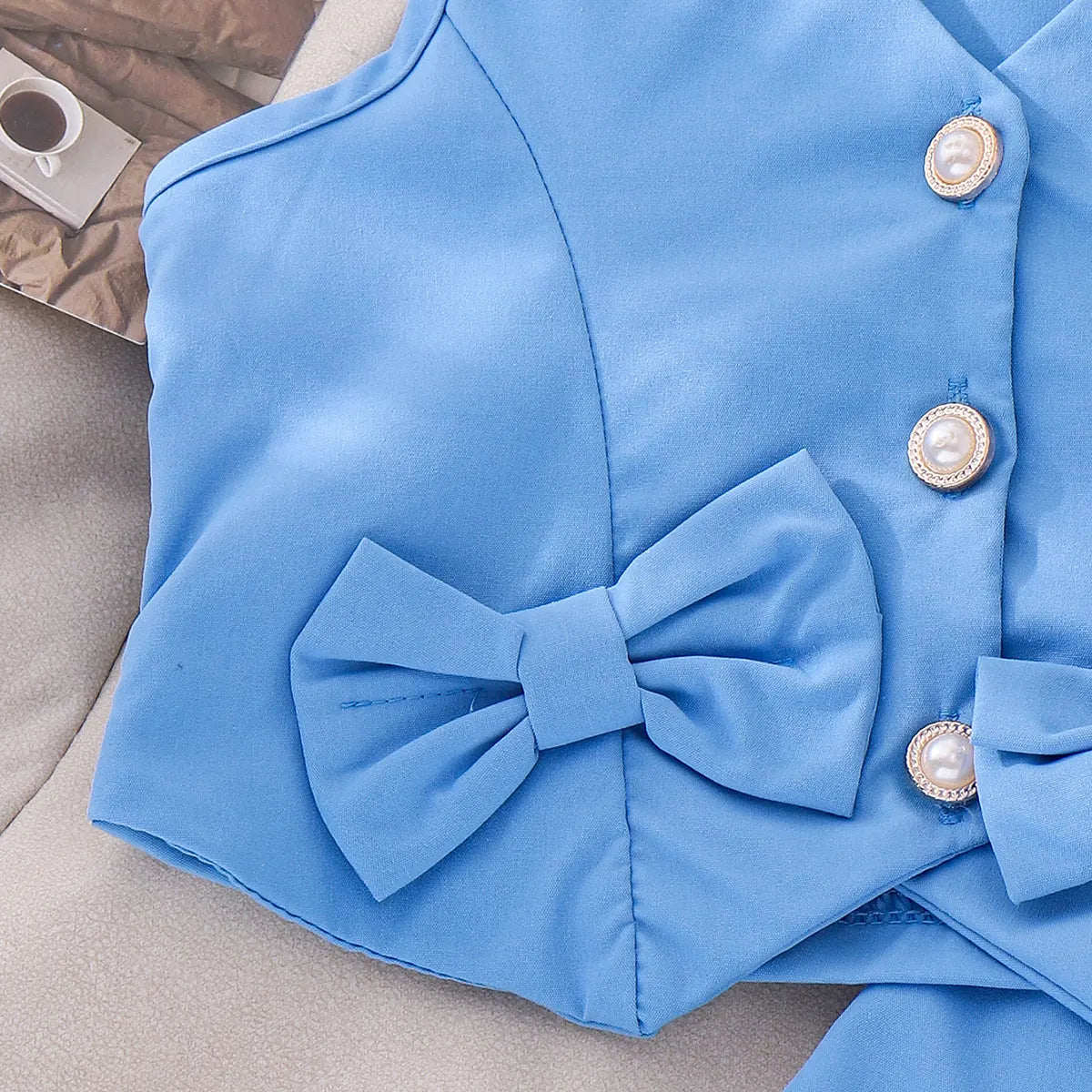 Girls Blue Bow Applique Sleeveless Top With Elasticated Shorts Sets 2 pc. Sets