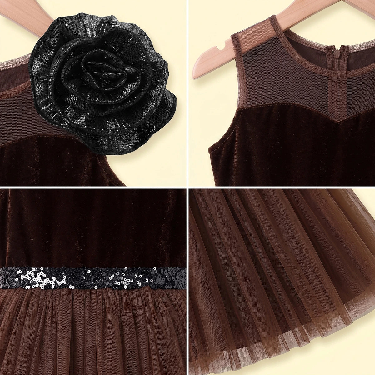 Girls Brown Floral Applique Fit & Flare Party Dress Party Dresses