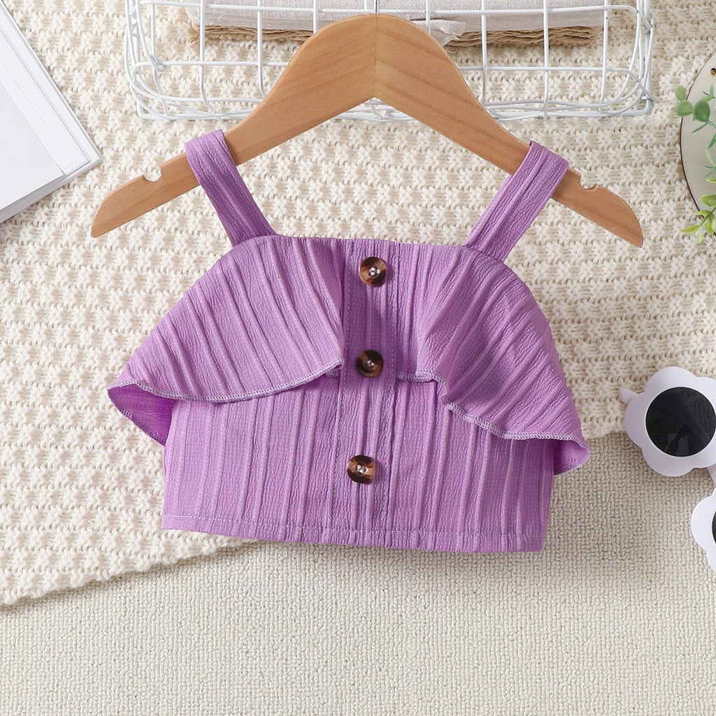 Girls Purple Ruffle Sleeveless Crop Top With Shorts Sets 2 pc. Sets