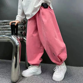Boys Pink Solid Relaxed Fit Wide Leg Pants Pants