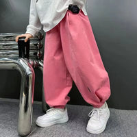 Boys Pink Solid Relaxed Fit Wide Leg Pants Pants