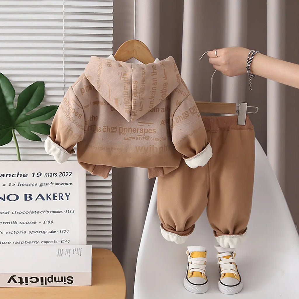 Boys Brown Ombre Printed Hoodie With Jogger Sets Sets