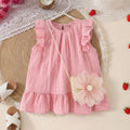Girls Pink Sleeveless Summer A-line Dress With Sling Bag Casual Dresses Pink 1-2 Y