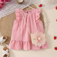 Girls Pink Sleeveless Summer A-line Dress With Sling Bag Casual Dresses Pink 1-2 Y