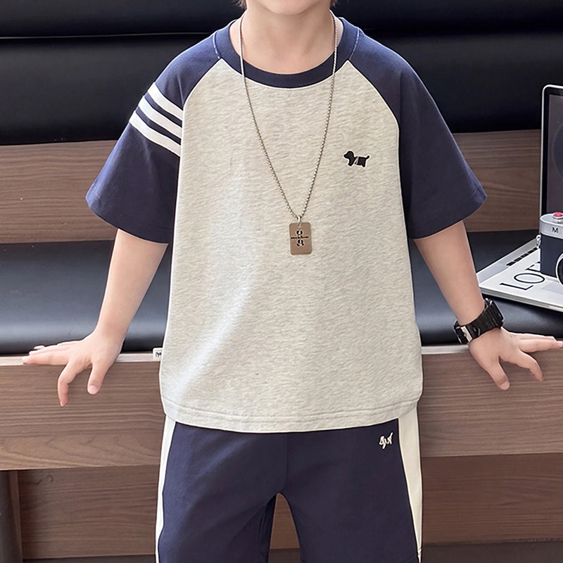 Boys Navy Blue Embroidered Raglan Sleeve T-Shirt With Shorts Sets 2 pc. Sets