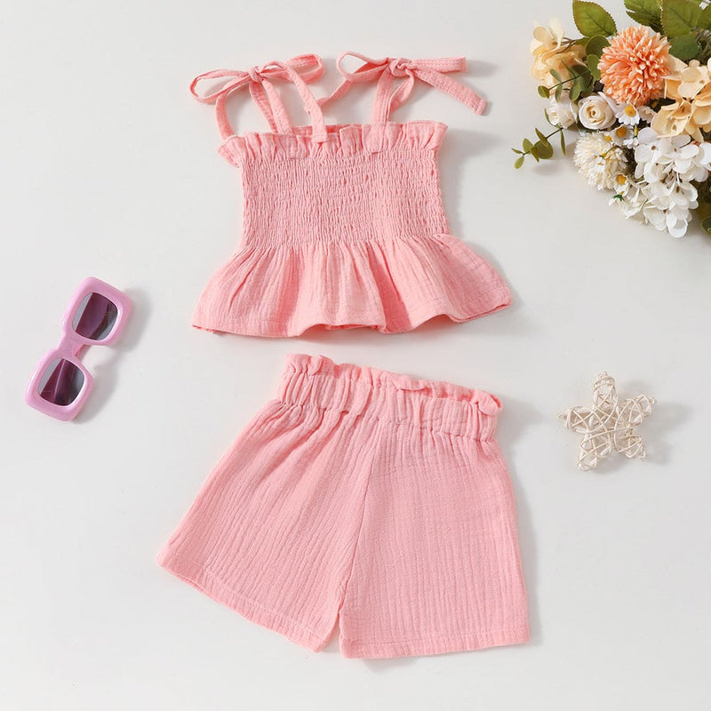 Girls Elasticated Crop Top With Shorts Set Sets Pink 1-2 Y 