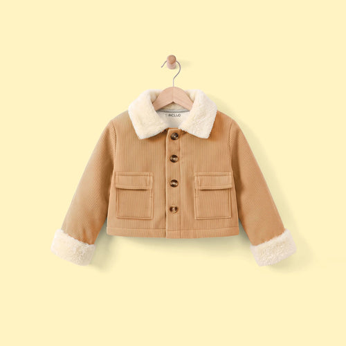 Girls Brown Textured Long Sleeve Crop Jacket Coats & Jackets Brown 1-2 Y