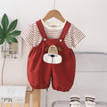 Boys Stripe Short Sleeves T-Shirt With Embroidered Appliqued Red Dungaree Set 2 pc. Sets Red 1-2 Y