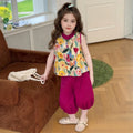 Girls Pink Printed Mandarin Collar Top with Elasticated Balloon Pants Set Sets Pink 1-2 Y